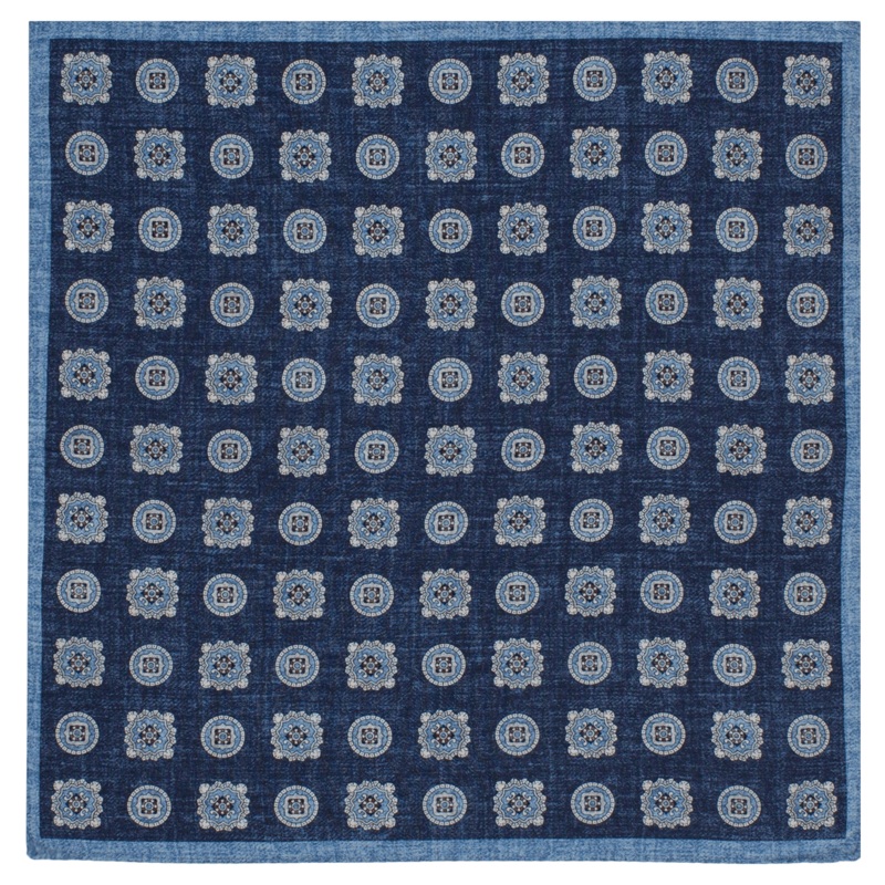 William David Large Print Medallion Printed Pocket Square Blue One Size