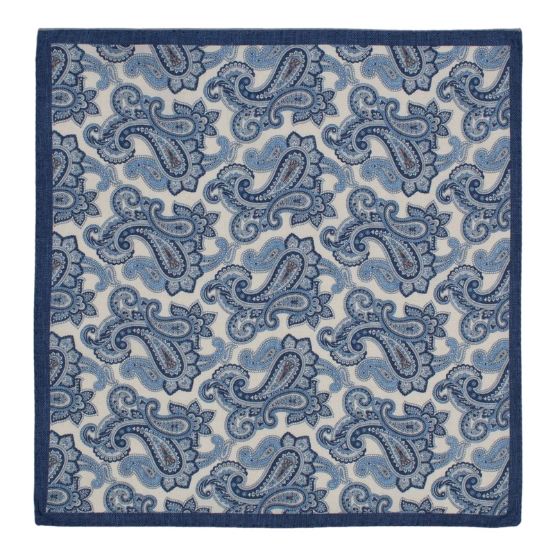 William David Large Printed Paisley Printed Pocket Square White One Size