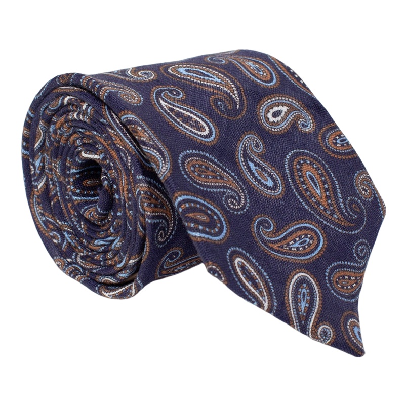 William David Linen Paisley Printed Tie Navy One Size