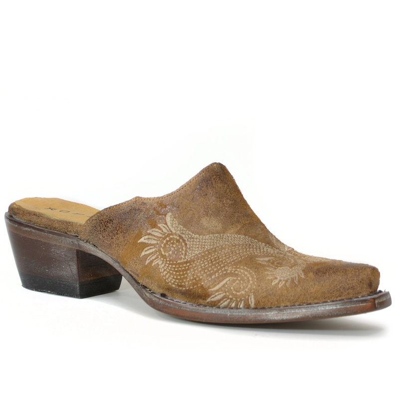 Womens Vintage Brown Leather Mule With Embroidery 5 R