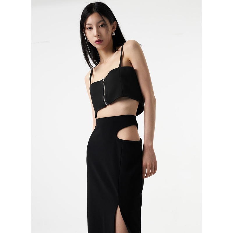 Zip-Up Cropped Top IA326 White S/M