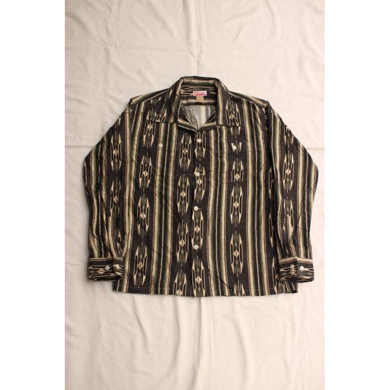 Cushman / NATIVE PRINT NEL OPEN COLLAR SHIRT (25708,GRAY/LIGHT GRAY/BEIGE) M