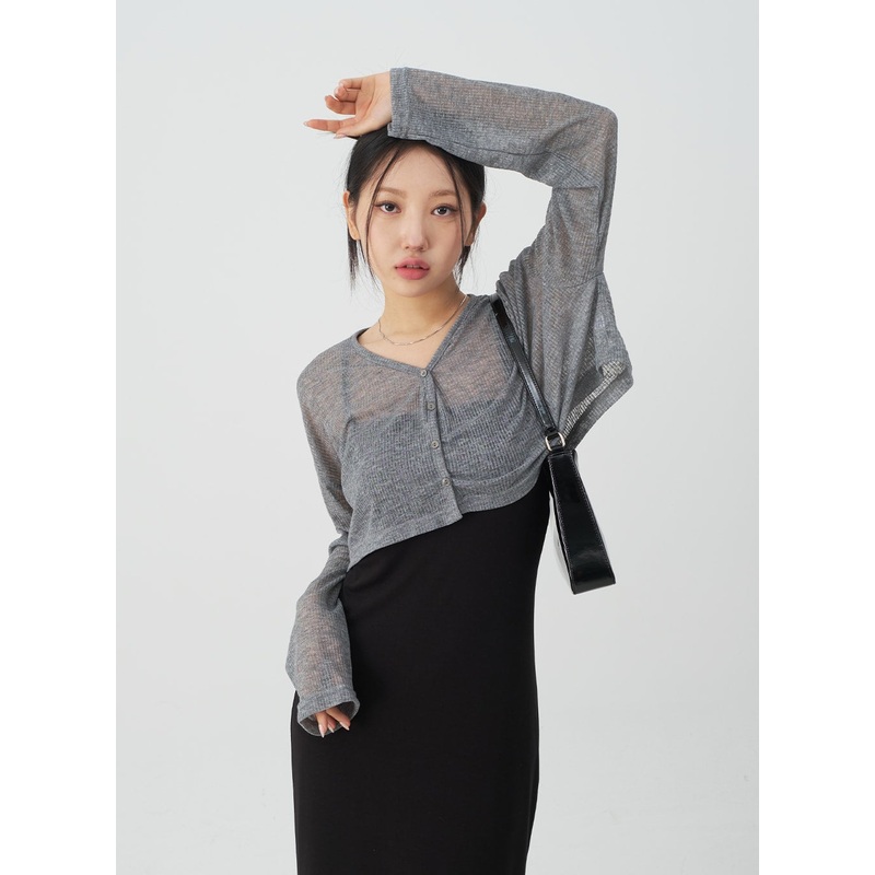 Summer Sheer Cropped Cardigan CJ07 Black S/M