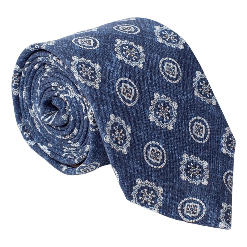 William David Large Print Medallion Printed Tie Blue One Size