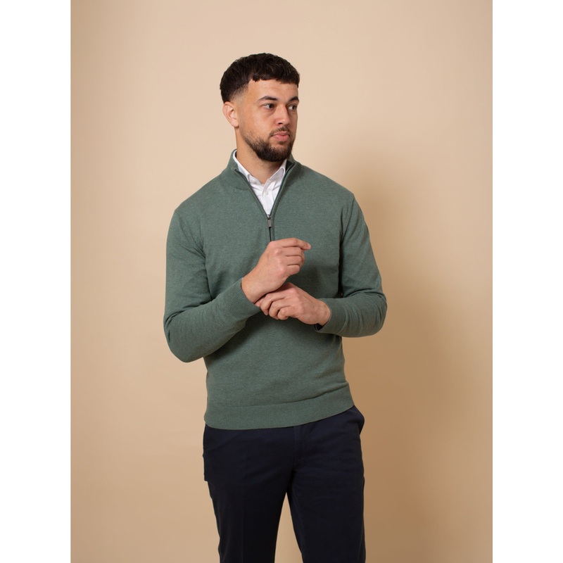 William David Pima Cotton 1/4 Zip Jumper Green Small