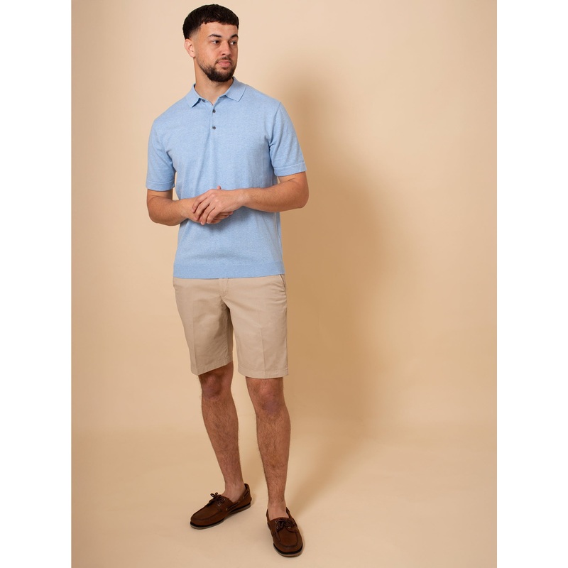 William David Pima Cotton Knit Polo Shirt Sky Small