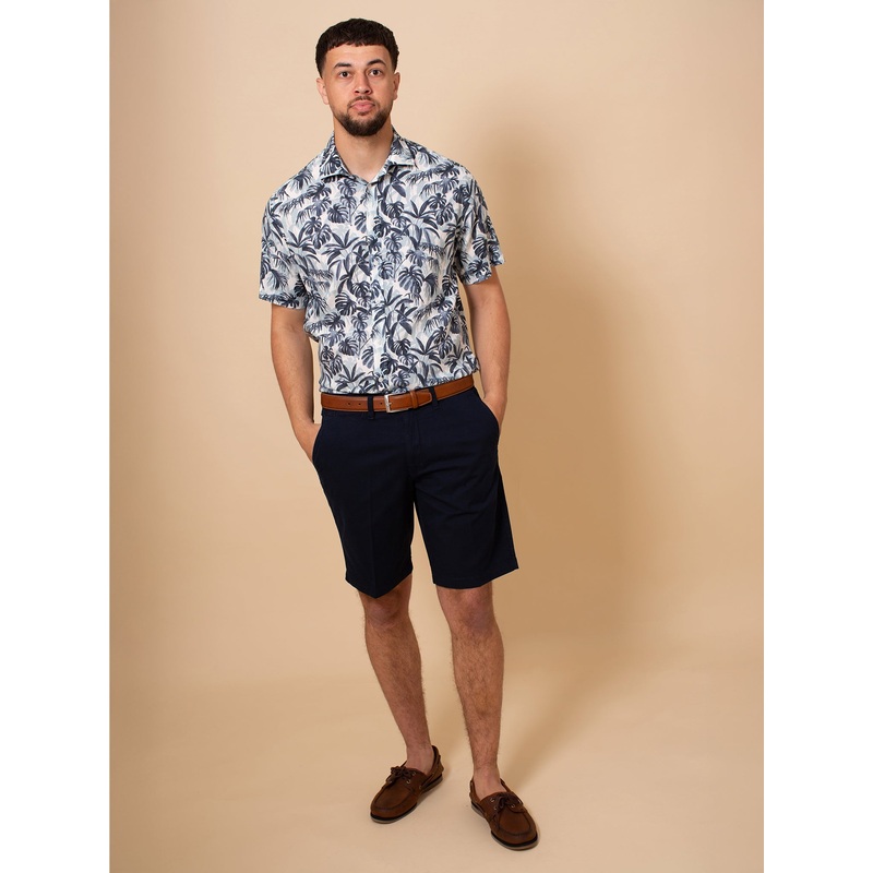 William David Southwold Short Sleeve Palm Print Shirt Blue Small