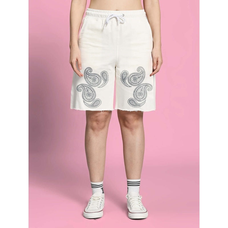 WOMEN’S MESSI PAISLEY PRINT REGULAR FIT SHORTS OFF WHITE XS