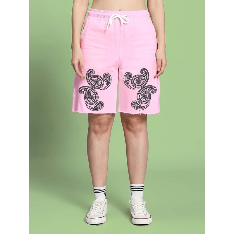 WOMEN’S MESSI PAISLEY PRINT REGULAR FIT SHORTS PINK XS