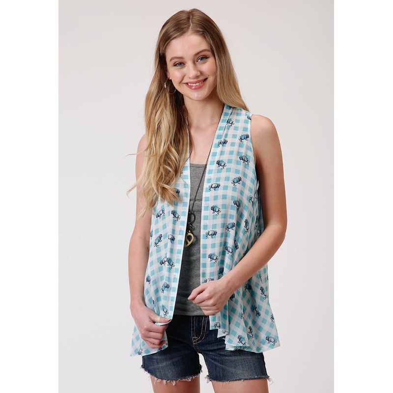 Womens Buffalo Check Printed Rayon Cardigan XS