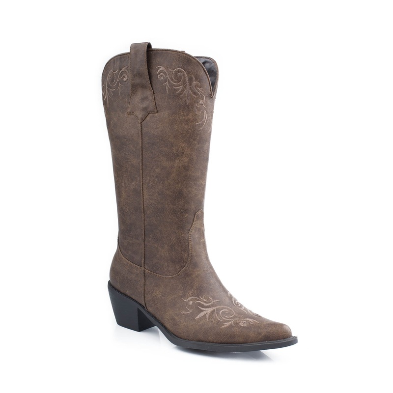 Womens Fashion Cowboy Boot Tan Antiqued Faux Leather With Scroll Emboidery 5 R