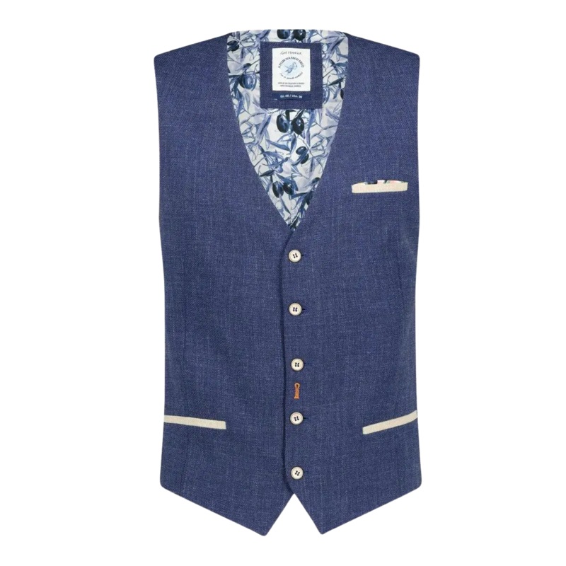 A Fish Named Fred Trimmed Waistcoat for Men Blue 40 Regular