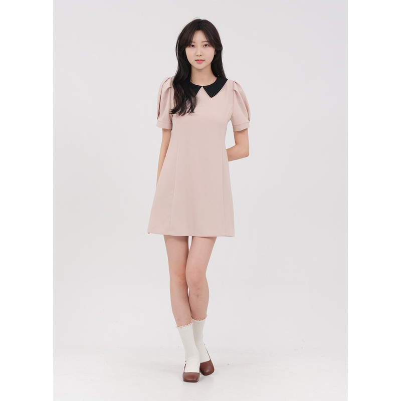 Collared Short Mini Dress OM30 Black S