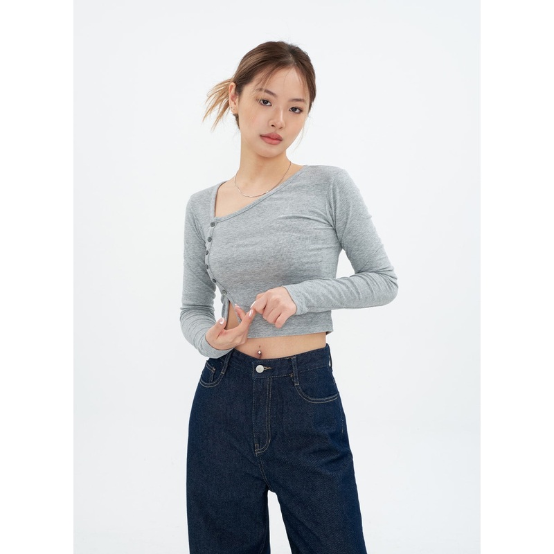 Cropped Cardigan with Diagonal Buttons CM22 Mocha S