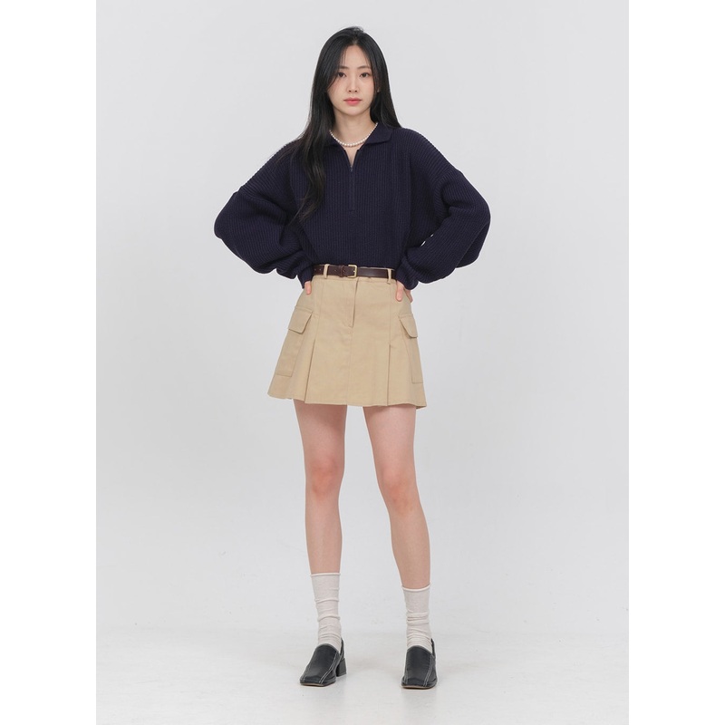 Double Pocket Pleated Mini Skirt OA01 Beige S/M