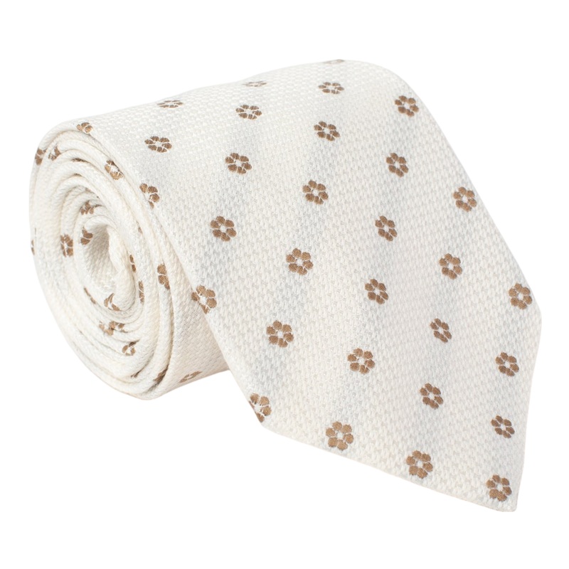 Golding Flower Neat Woven Tie White/Tan One Size
