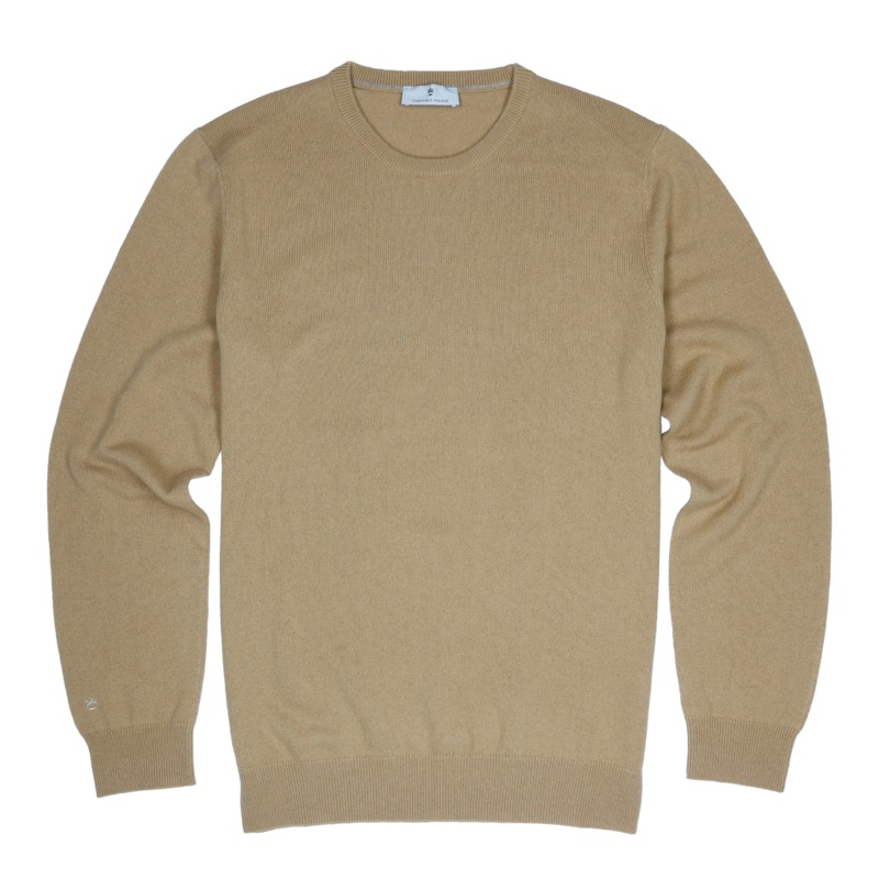 Thomas Maine 100% Cashmere Crew Neck Jumper for Men Camel 2 X-Large