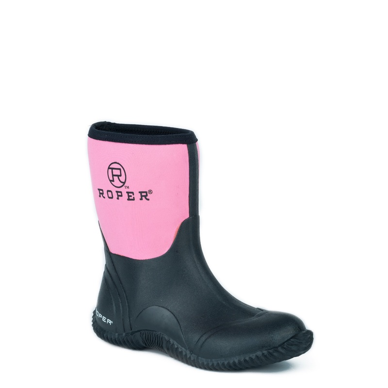 Womens Barn Boot Black Rubber Bottom With Pink Neoprene Upper 5 R