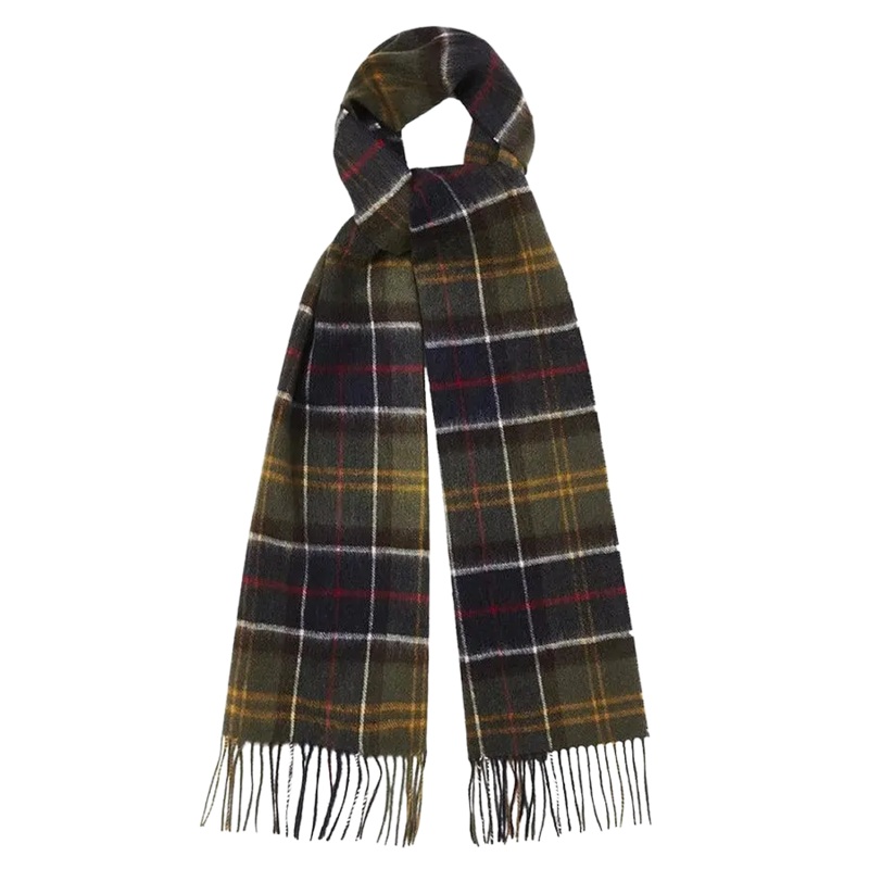 Barbour Merino Cashmere Tartan Scarf in Classic Tartan Olive One Size