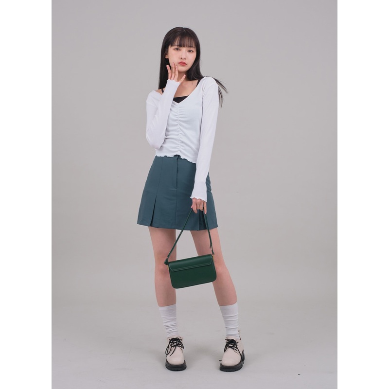 Cropped Long Sleeve Top with Front Shirring C2701 Skyblue S/M