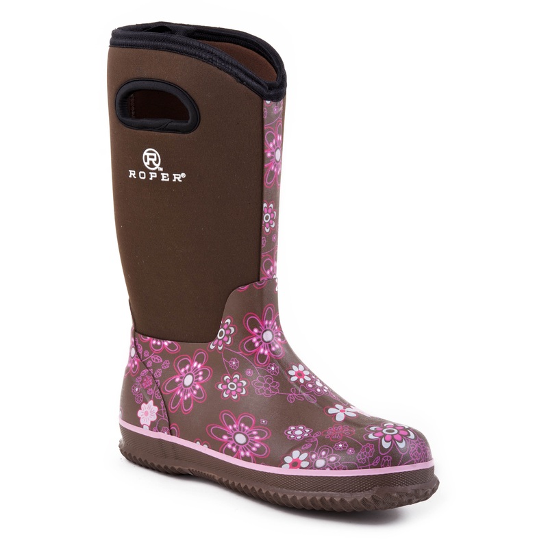 Womens Barn Boot Floral Print With Brown Neoprene Upper 5 R