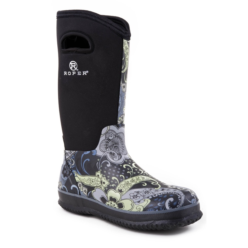 Womens Barn Boot Paisley Print With Black Neoprene Upper 5 R