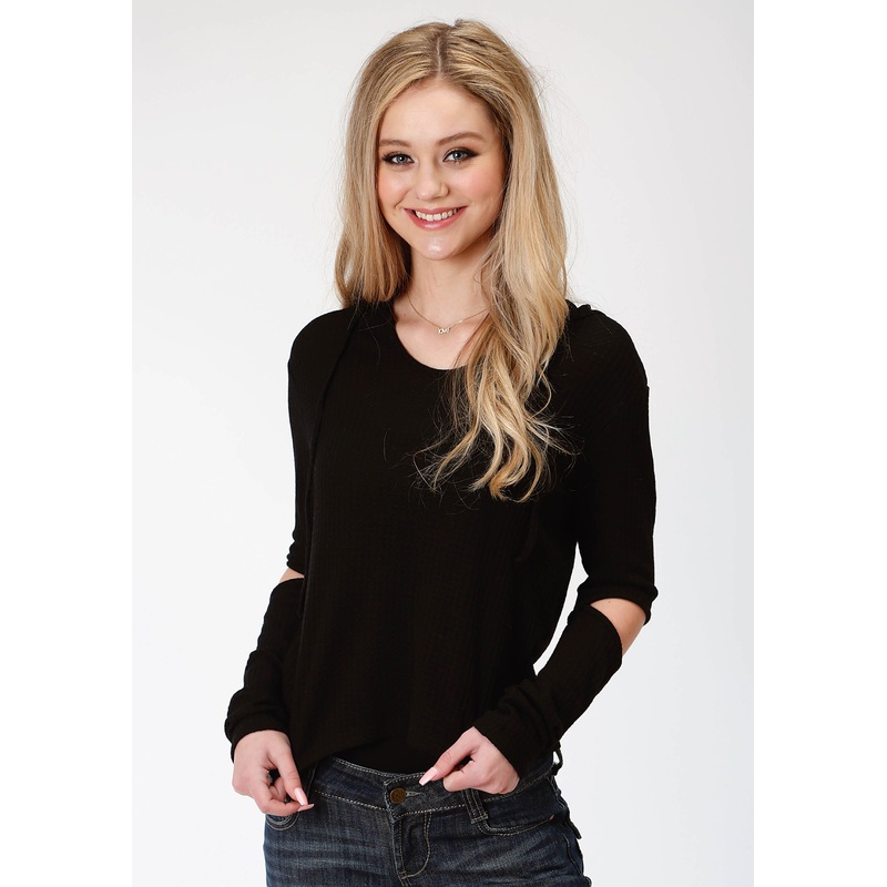 Womens Black Solid Long Sleeve Knit Top XS
