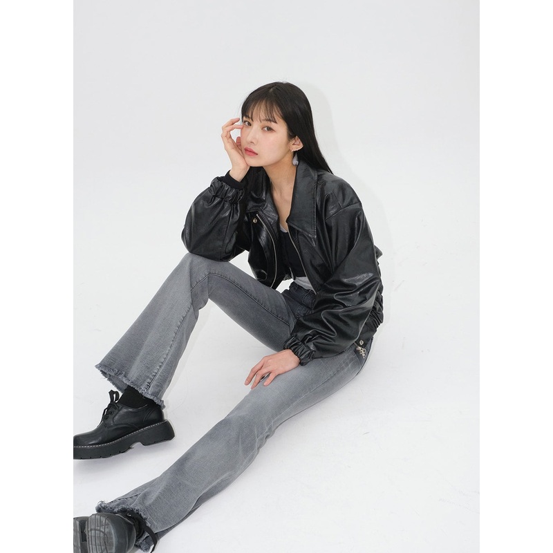 Faux Leather Crop Jacket J19 Cream S/M