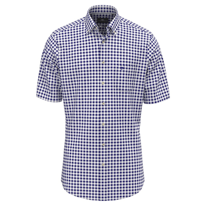 Fynch-Hatton Short Sleeve Seersucker Check Shirt Navy Small