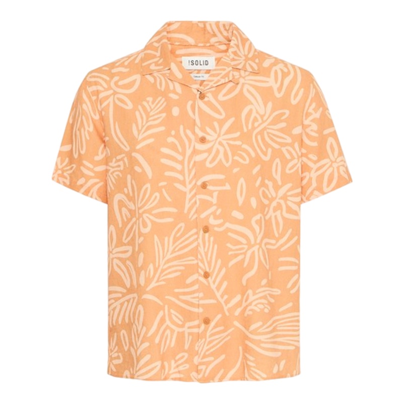 !SOLID Short Sleeve Floral Shirt Golden Ocre Small