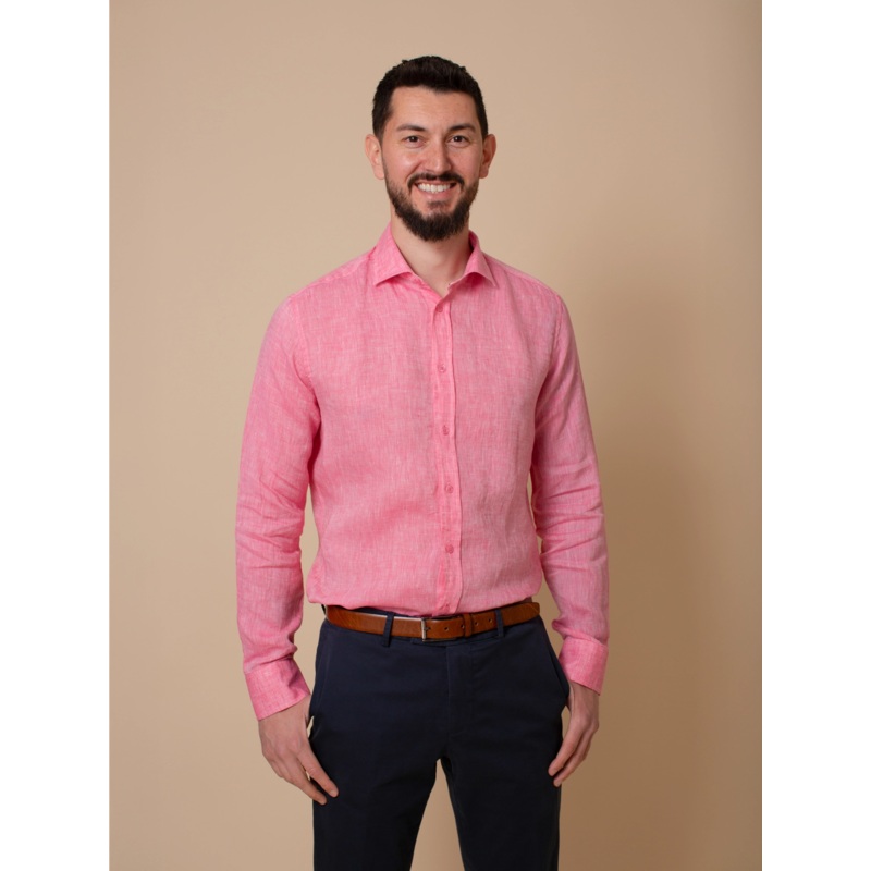 William David Orford Long Sleeve Linen Shirt Fuchsia Small