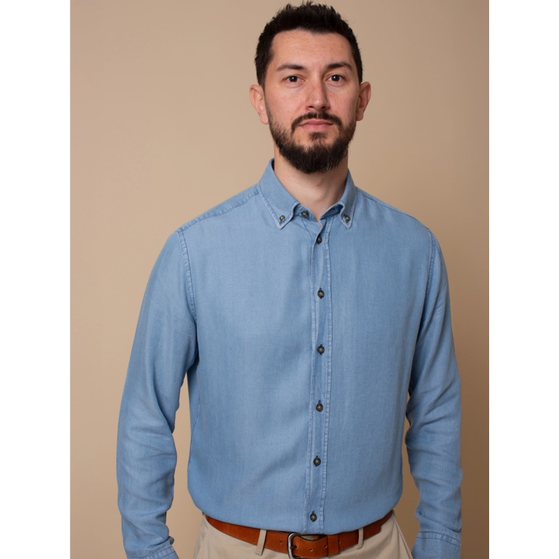William David Southwold Long Sleeve Denim Tencel Shirt Light Blue Small