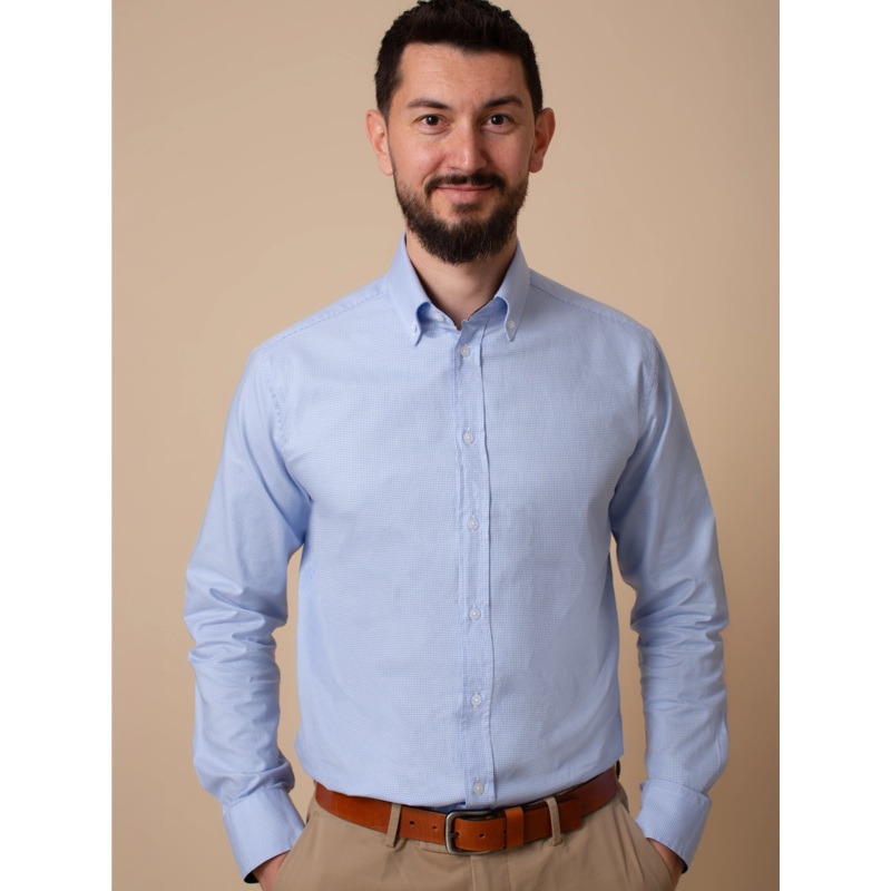 William David Southwold Long Sleeve Micro Check Shirt Blue Check Small