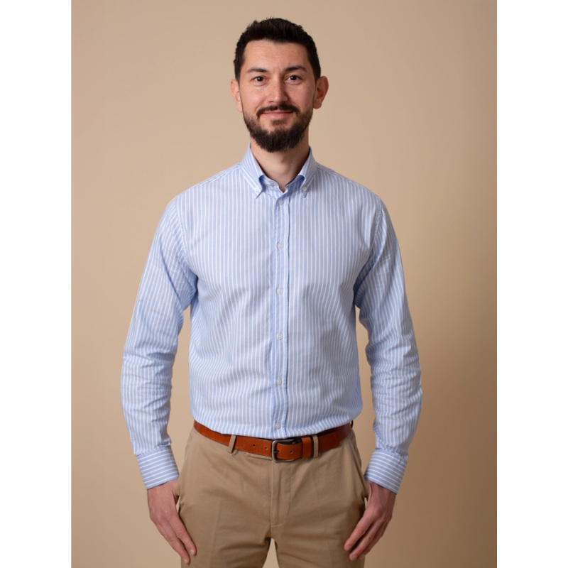 William David Southwold Long Sleeve Wide Stripe Shirt Blue Stripe Small