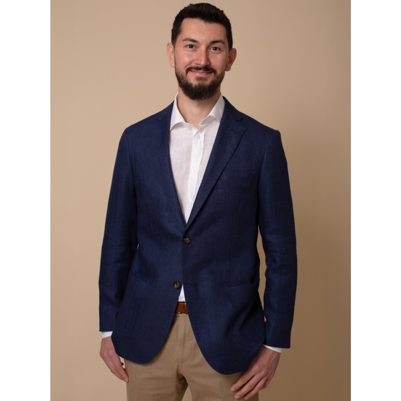 William David Woodbridge Herringbone Jacket Buggy Lined Blue 38 Regular