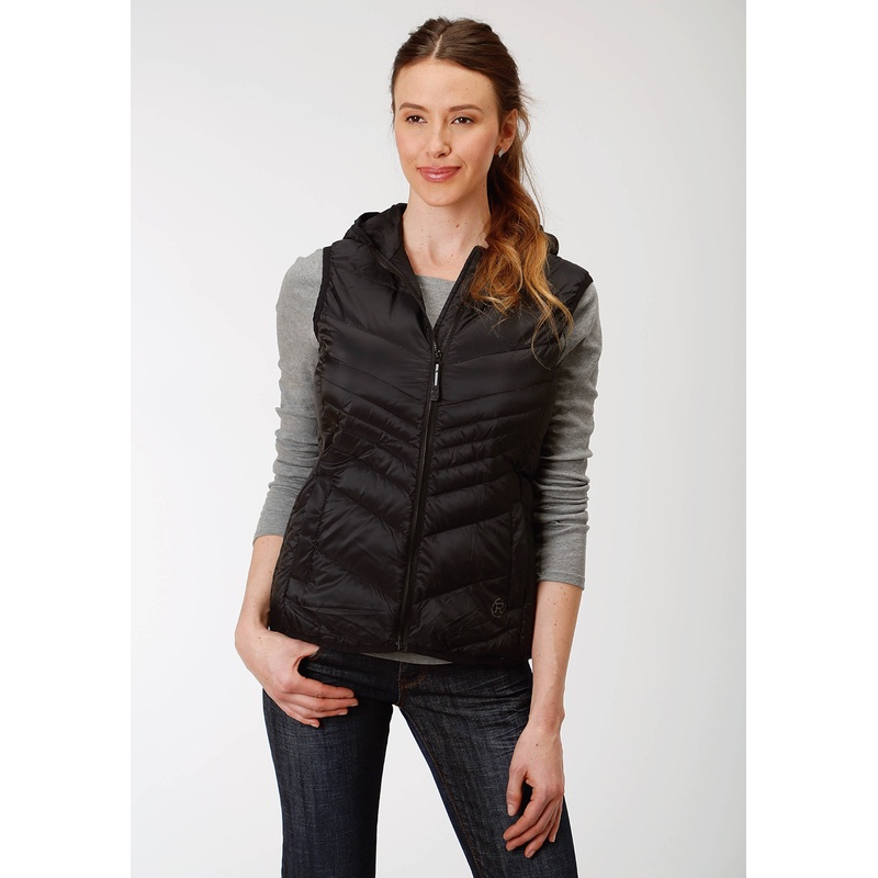 Womens Black Down Hooded Vest XS