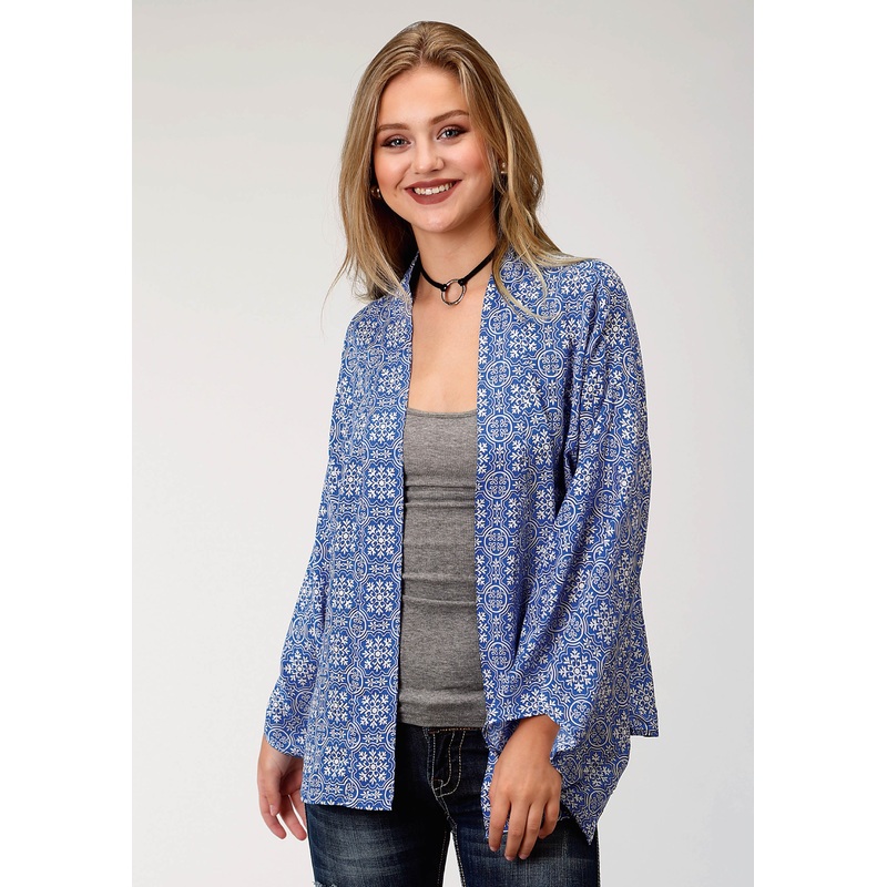 Womens Blue Handkerchief Printed Long Sleeve Cardigan XS