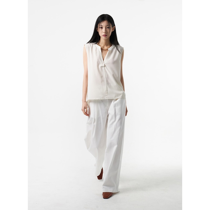 Baggy Cotton Tailored Pants IA325 White S