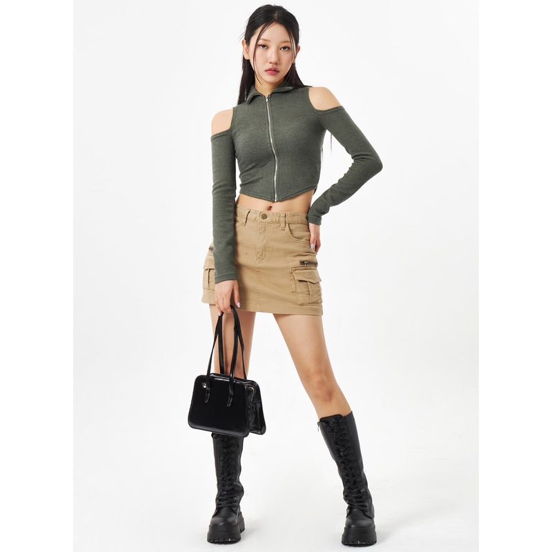 Mid-Rise Cargo Mini Skirt CA313 Beige S