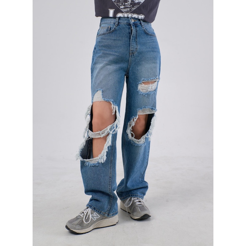 Ripped Knee Jeans IA305 Blue S
