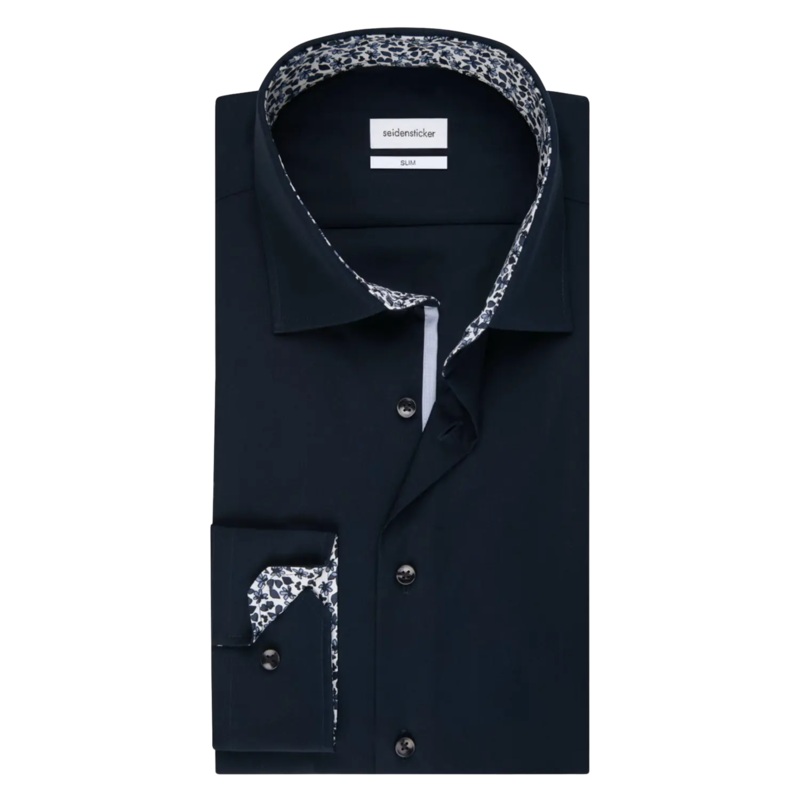 Seidensticker Long Sleeve Slim Fit Shirt With Trim Navy 15