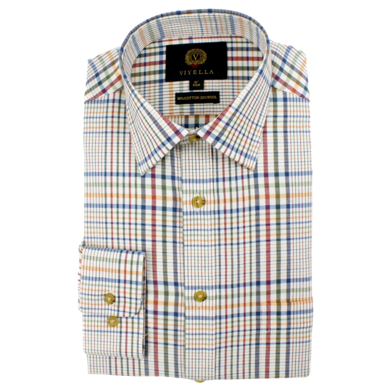 Viyella Cotton and Wool Blend Tattersall Long Sleeve Shirt Multi 15