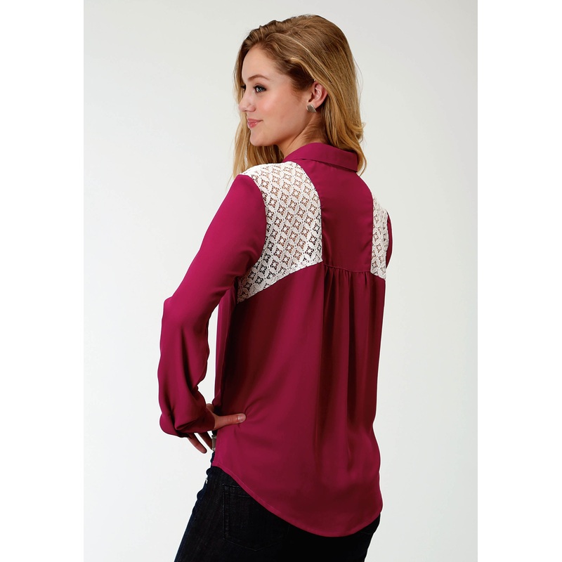 Womens Wine Long Sleeve Western Shirt XS