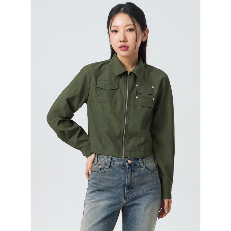 Cropped Zip-Up Jacket CM329 Dark green S/M