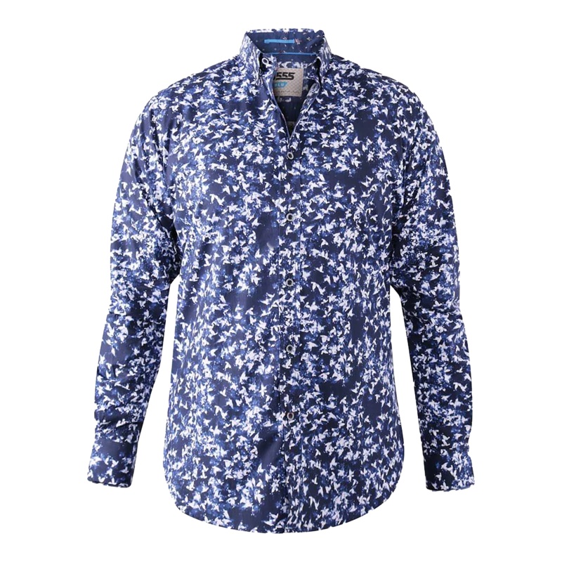 Duke Harrow Long Sleeve Print Shirt Blue 2 X-Large