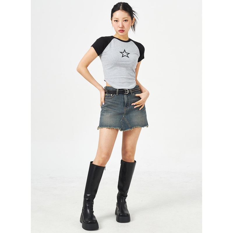 Mid-Rise Denim Mini Skirt CM321 Light blue S