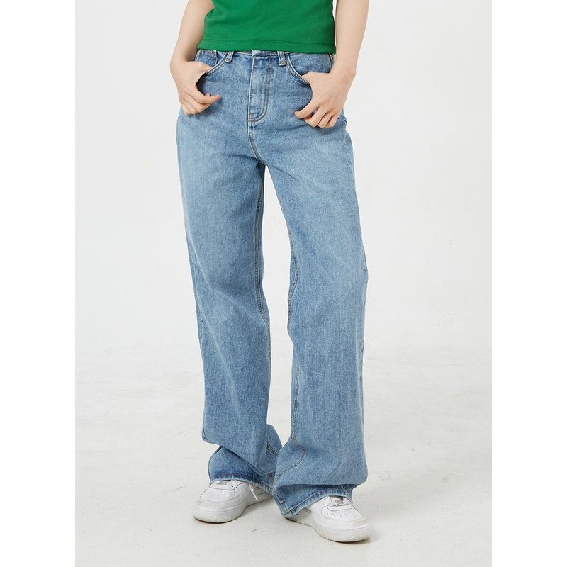 Mid-Wash Wide Jeans OM327 Blue S