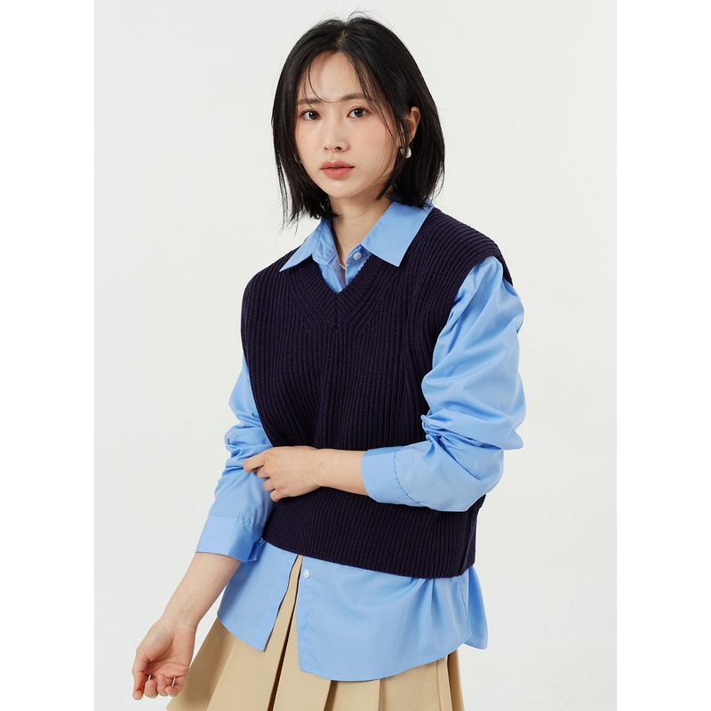 Ribbed Knit Cropped Vest OM307 Beige S/M