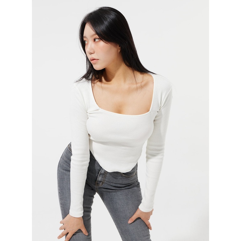 Square Neck Cropped Top IM307 White S/M