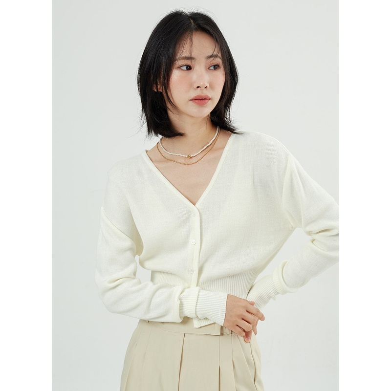 V-Neck Cropped Cardigan OM307 White S/M